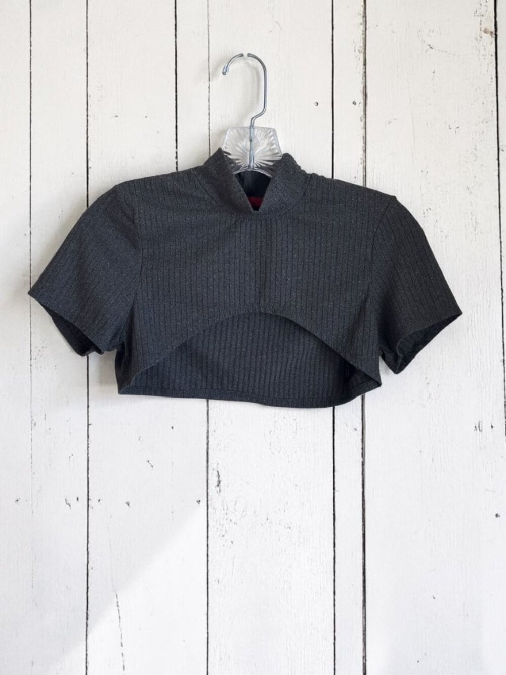Layered Overlay Crop Top - Charcoal Gray - Picture 2 of 8